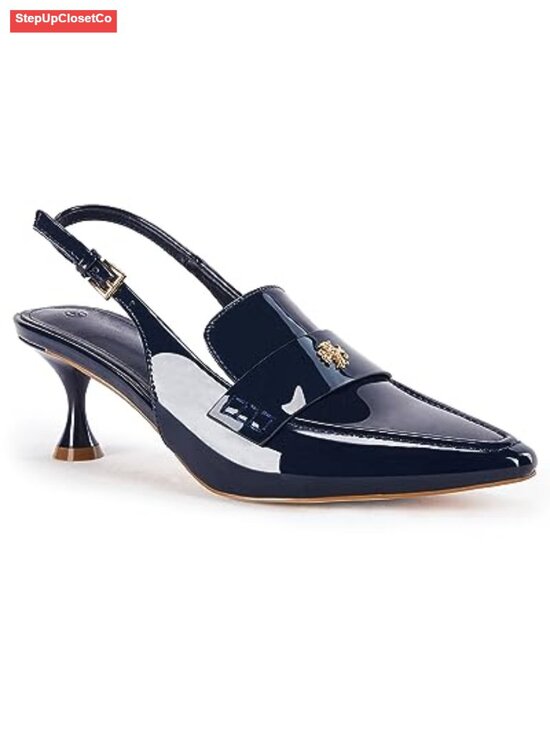 Shoes - Coutgo Women's Pointed Toe Slingback Kitten Heel Pumps Ankle Buckle